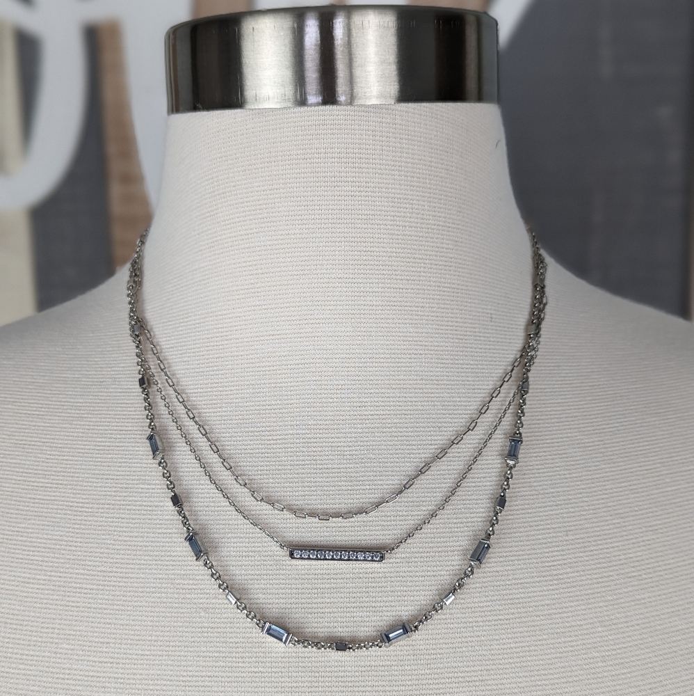 Kendra Scott The Addison Triple Strand Silver Toned Necklace
